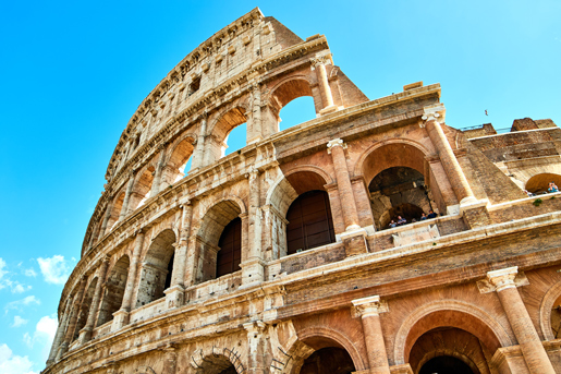 Springtime at the Colosseum in Rome under bright blue skies, discover Italy in spring with Ethiopian Airlines.